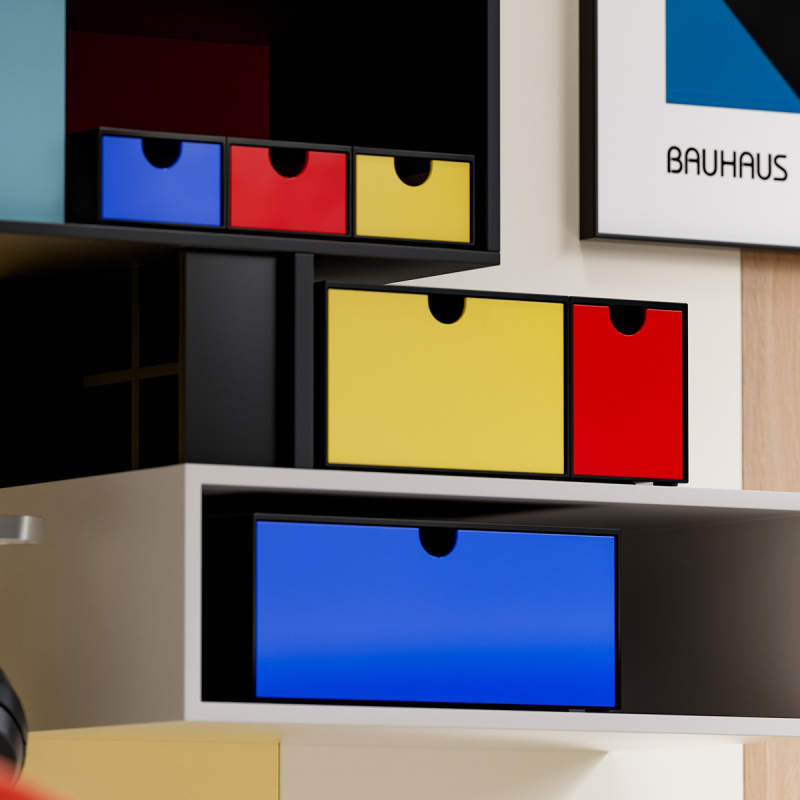 Stolna kutija za pohranu s mogućnošću slaganja, ladice za papirnice i sitnice, Mondrian paleta boja