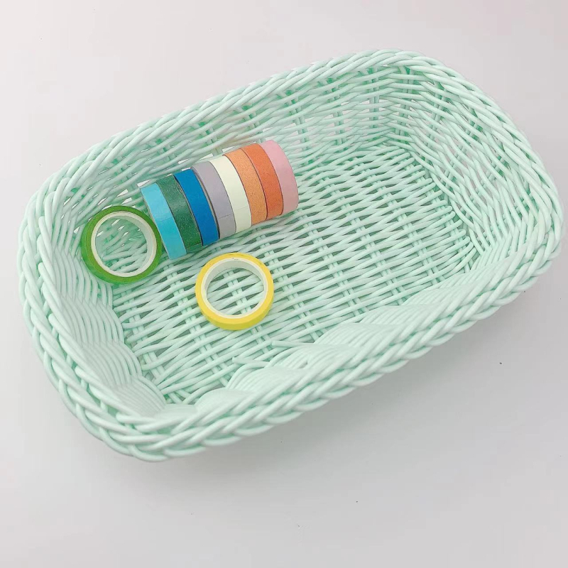 Plastična košarica za stolni organizator s pletenim ratanskim uzorkom, ružičasta macarón boja, rekvizit za fotografiju