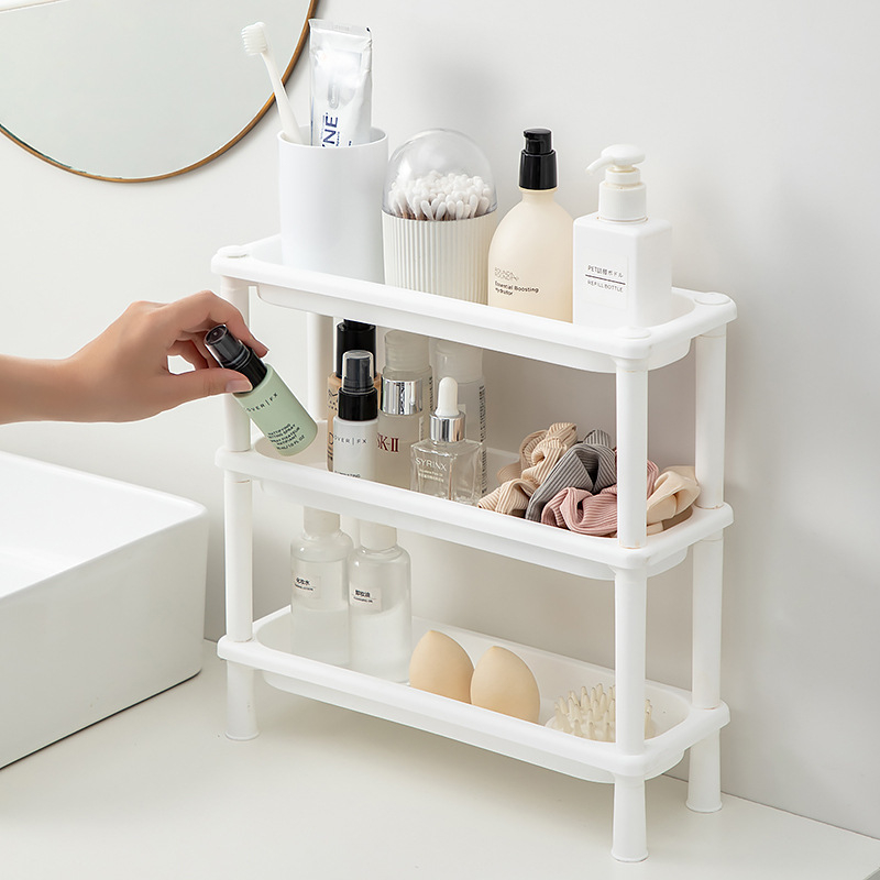 Mini plastični kupaonski regal, 3-etažni stolni organizator za kozmetiku i maske, bez bušenja