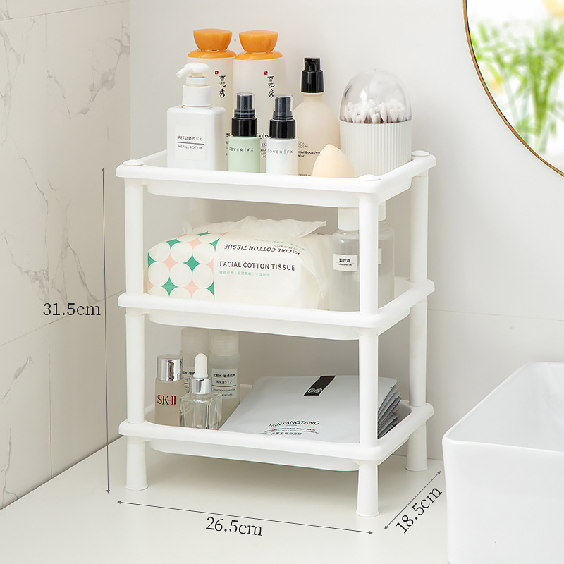 Mini plastični kupaonski regal, 3-etažni stolni organizator za kozmetiku i maske, bez bušenja