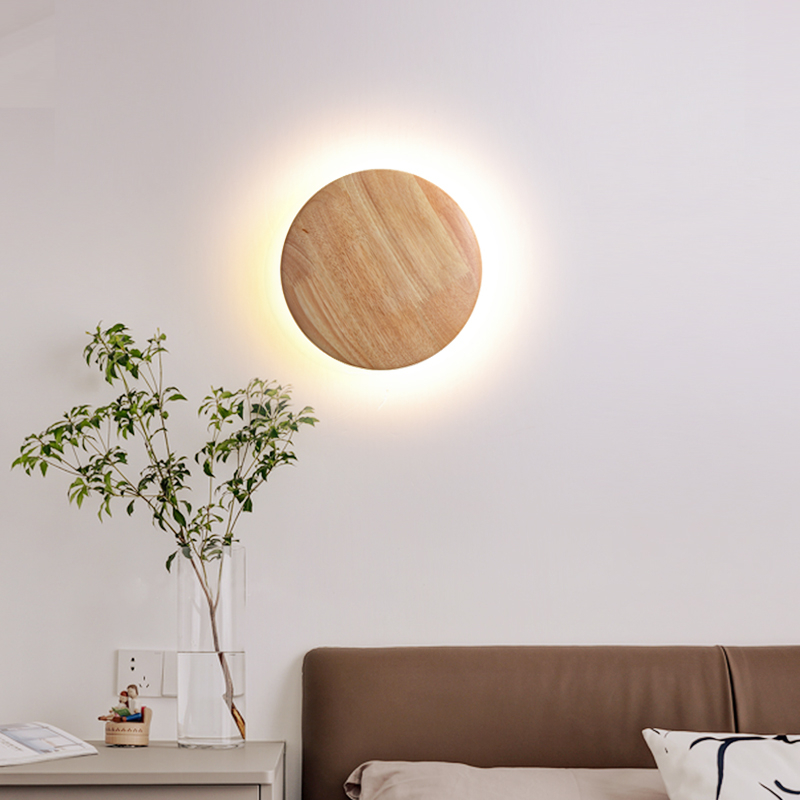 LED zidna svjetiljka, boja oraha, neokineski stil, kružnog oblika, za spavaću sobu, radnu sobu, noćni stočić, dnevni boravak i pozadinski zid televizora