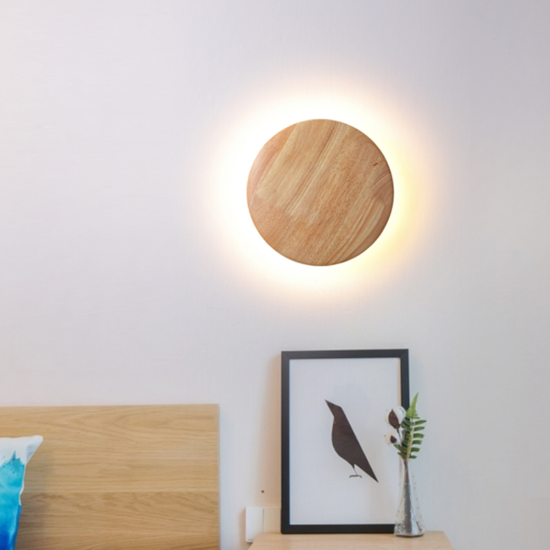 LED zidna svjetiljka, boja oraha, neokineski stil, kružnog oblika, za spavaću sobu, radnu sobu, noćni stočić, dnevni boravak i pozadinski zid televizora