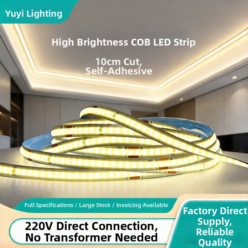 COB LED trak 220V bez pogona, za dom — linearni svjetlosni trak za plafon i ormar, samoljepljiva, može se rezati svakih 10 cm