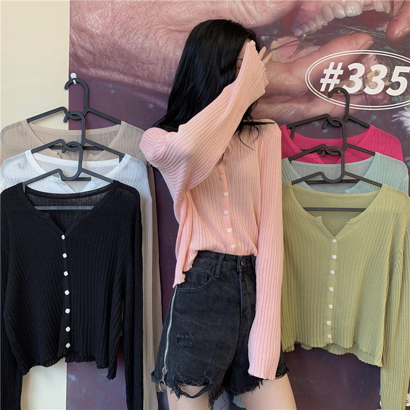2023 nova ženska labava vunena cardigan – korejski stil, V-izrez, jednobojna, dugi rukavi, kratki kardigan top
