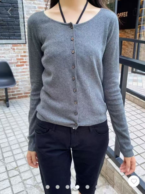 BM Style Ženski tamnosivi retro karirani kardigan s kopčama, pleteni top, slim fit, svestran