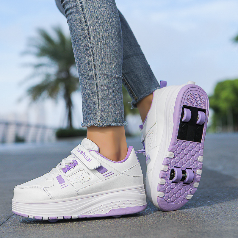 Pantofi de patinaj cu patru role pentru copii, unisex, versiune îmbunătățită cu frâne retractabile