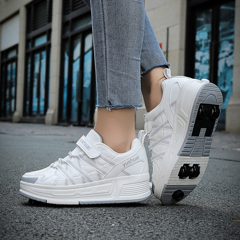 Pantofi de patinaj cu patru role pentru copii, unisex, versiune îmbunătățită cu frâne retractabile