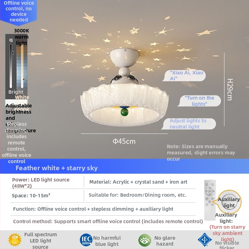 Krémové stropné svietidlo vo francúzskom štýle, minimalistická lampa do jedálne, ambientné svetlo inšpirované pierkami do detskej izby s hviezdnou atmosférou