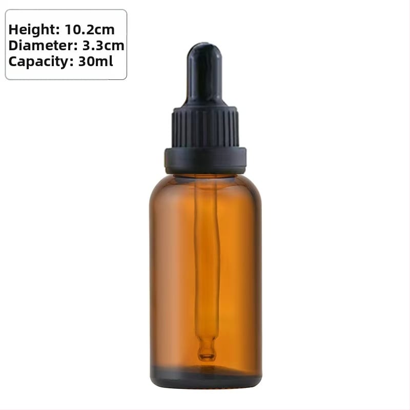 10 ml-es borostyánszínű üveg pipettával illóolajokhoz, mintákhoz és kozmetikumokhoz