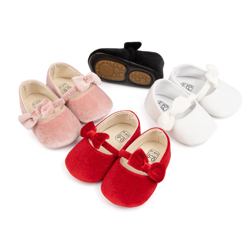 Pantofi de bebeluș cu funda de catifea, stil prințesă, talpă moale, pentru 0–1 ani, primăvară