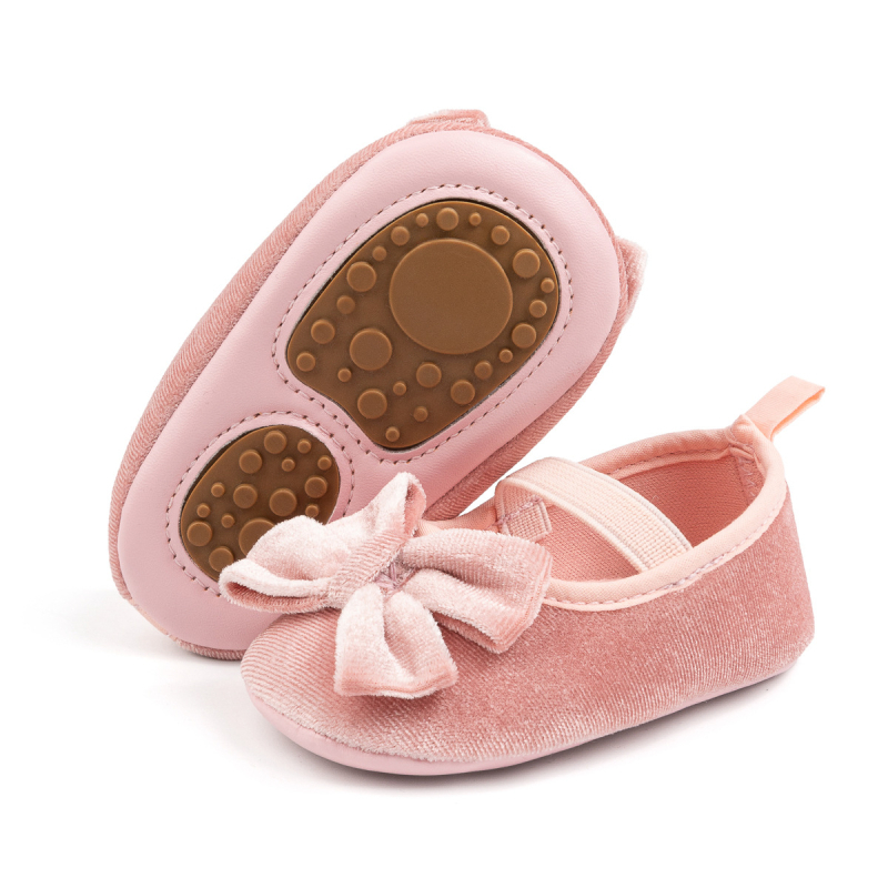 Pantofi de bebeluș cu funda de catifea, stil prințesă, talpă moale, pentru 0–1 ani, primăvară