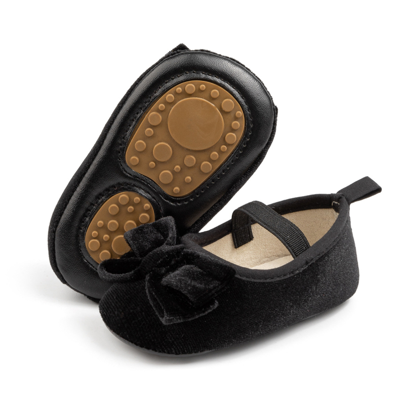 Pantofi de bebeluș cu funda de catifea, stil prințesă, talpă moale, pentru 0–1 ani, primăvară