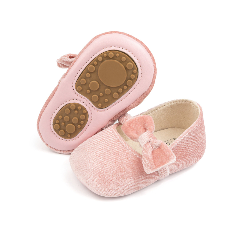 Pantofi de bebeluș cu funda de catifea, stil prințesă, talpă moale, pentru 0–1 ani, primăvară