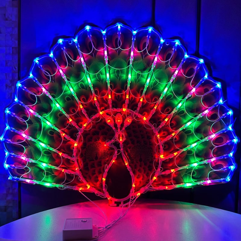 LED πολύχρωμα φώτα, λάμπα παγώνι με βάση, διακοσμητικό Χριστουγέννων σε σχήμα καρδιάς με ηλίανθο και πέντε αστέρια, για οικία και βιτρίνα καταστήματος