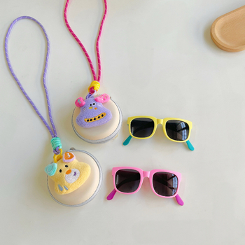 Ochelari de soare pentru copii, portabili, pliabili, cu husă, set, rame pătrate color-block, UV400