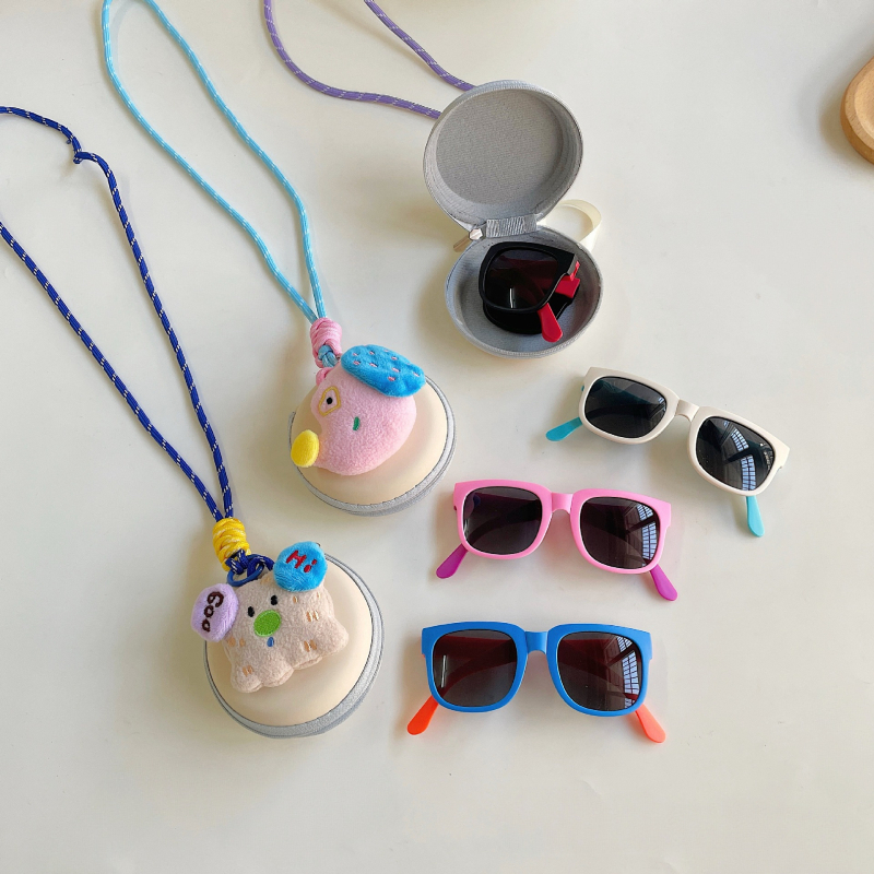 Ochelari de soare pentru copii, portabili, pliabili, cu husă, set, rame pătrate color-block, UV400