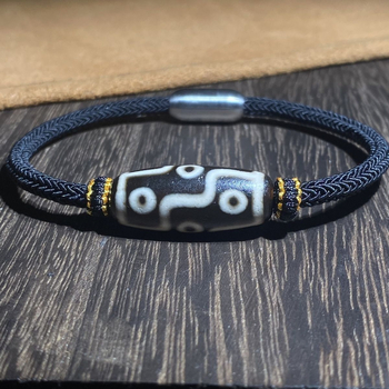Brățară Dzi tibetană autentică cu nouă ochi, agată naturală din mină veche, unisex, lucrată manual