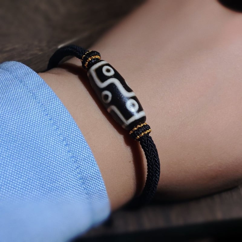 Brățară Dzi tibetană autentică cu nouă ochi, agată naturală din mină veche, unisex, lucrată manual