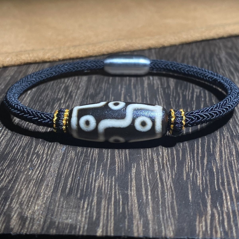 Brățară Dzi tibetană autentică cu nouă ochi, agată naturală din mină veche, unisex, lucrată manual