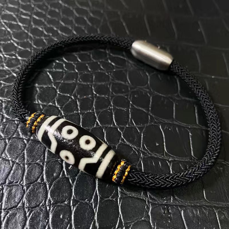 Brățară Dzi tibetană autentică cu nouă ochi, agată naturală din mină veche, unisex, lucrată manual