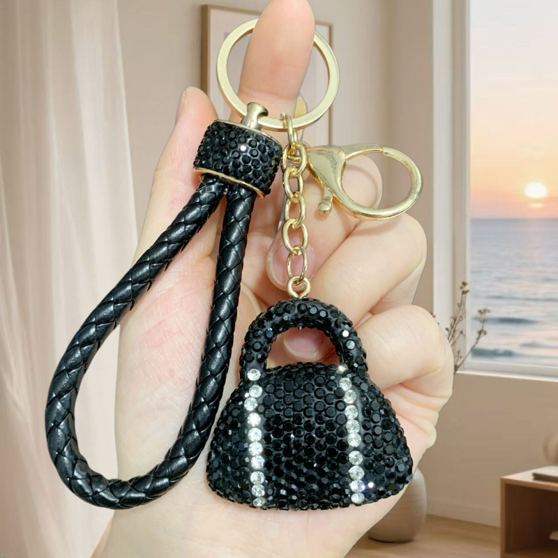 3D dvostrano mini torbica ključa s dijamantnim ukrasom, pleteni kristalni konac, elegantan dodatak za torbicu