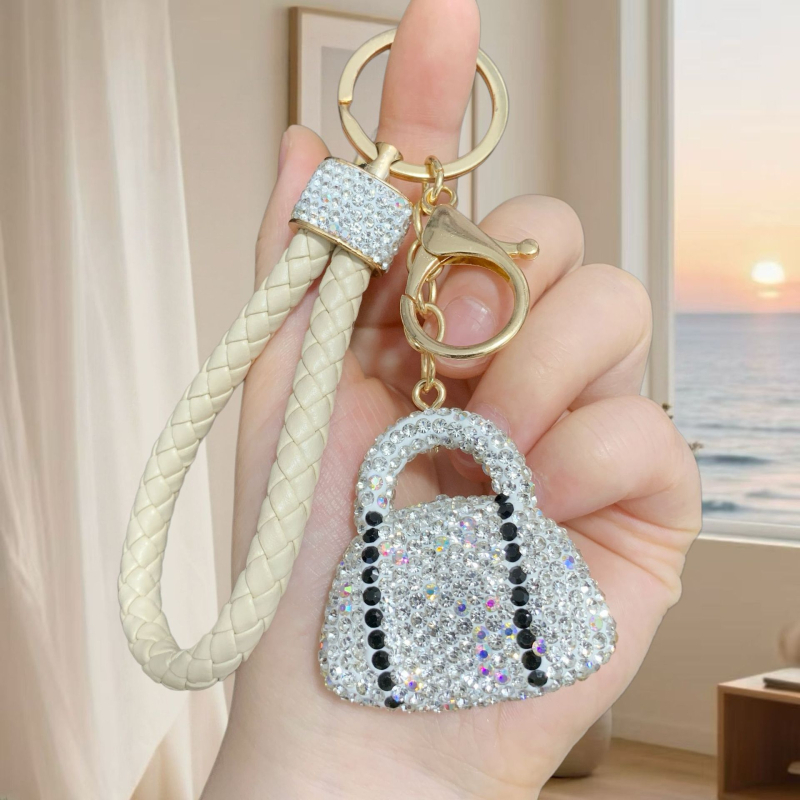 3D dvostrano mini torbica ključa s dijamantnim ukrasom, pleteni kristalni konac, elegantan dodatak za torbicu