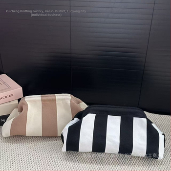 Geantă clutch pentru femei, tricotată, cu dungă, geantă de makeup țesută, compactă