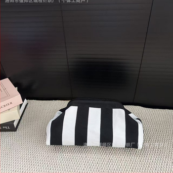 Geantă clutch pentru femei, tricotată, cu dungă, geantă de makeup țesută, compactă