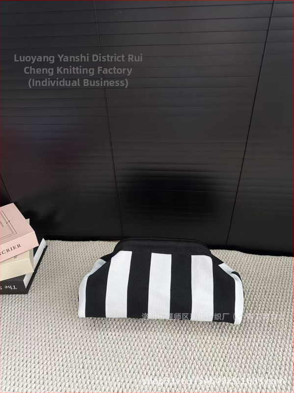Geantă clutch pentru femei, tricotată, cu dungă, geantă de makeup țesută, compactă