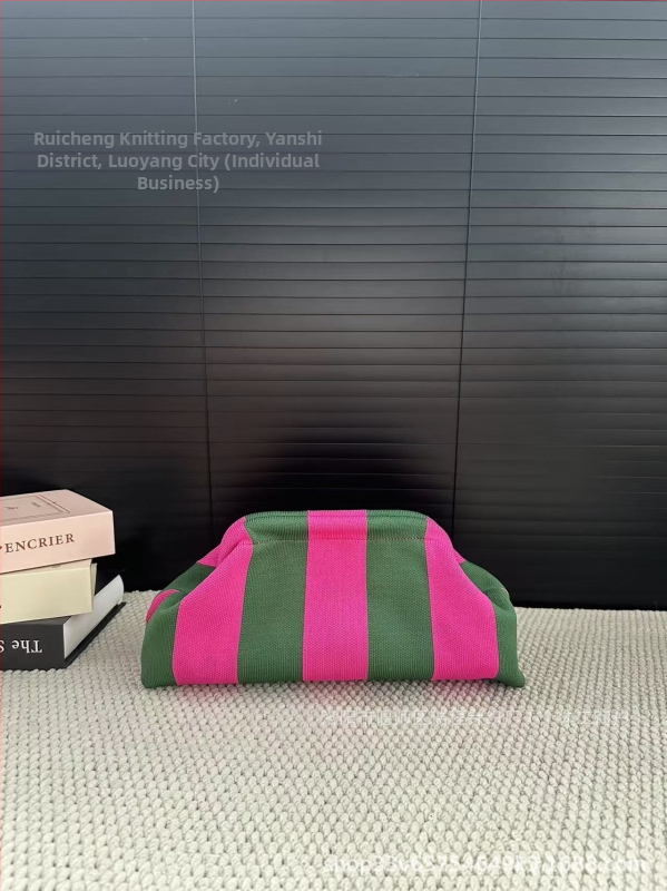 Geantă clutch pentru femei, tricotată, cu dungă, geantă de makeup țesută, compactă
