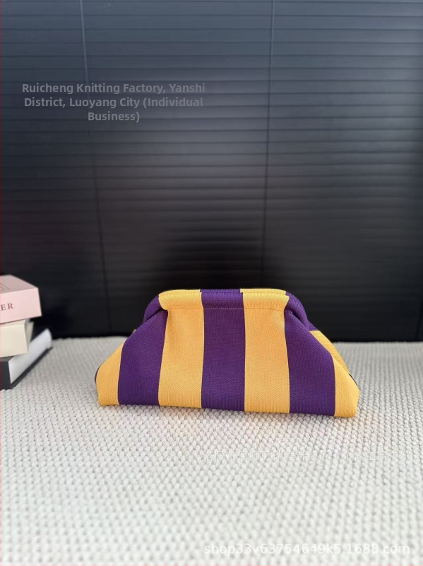 Geantă clutch pentru femei, tricotată, cu dungă, geantă de makeup țesută, compactă