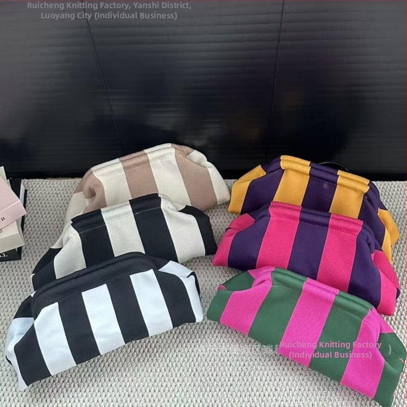 Geantă clutch pentru femei, tricotată, cu dungă, geantă de makeup țesută, compactă
