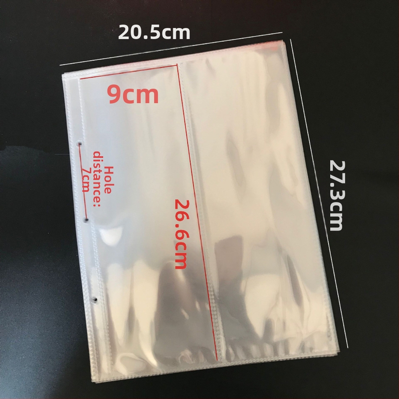 Album na cestovné lístky B5, voľné listy, 3-dierkový zošit, rozostup medzi otvormi 7 cm, strany 5/6 palcov, vrecká na pohľadnice 7 palcov, materiál PP