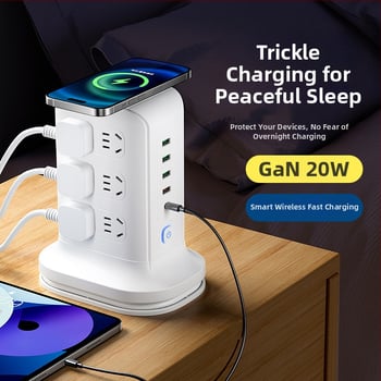 Вертикална медна многоразетна розетка с USB портове, офисна употреба, 20W бързо зареждане, интелигентна захранваща лента.