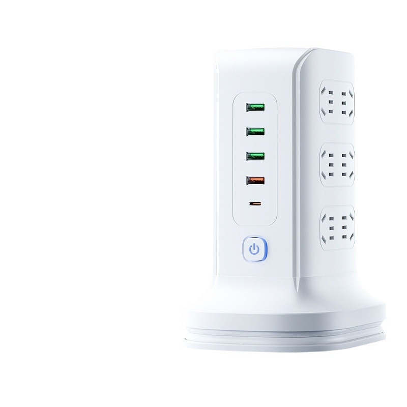 Вертикална медна многоразетна розетка с USB портове, офисна употреба, 20W бързо зареждане, интелигентна захранваща лента.