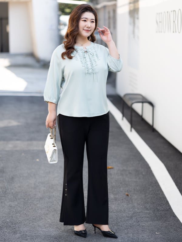 Γυναικείοι παντελόνες Plus Size με υψηλή μέση και ελαφρά φαρδιά τελειώματα, άνετη εφαρμογή, τονίζουν τη μέση και τους γοφούς, καθημερινά παντελόνια