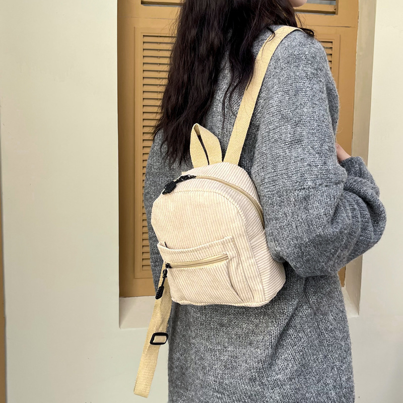 Corduroy ruksak u boji bombona, velika zapremina, korejski stil ulične mode, ženski svakodnevni ruksak