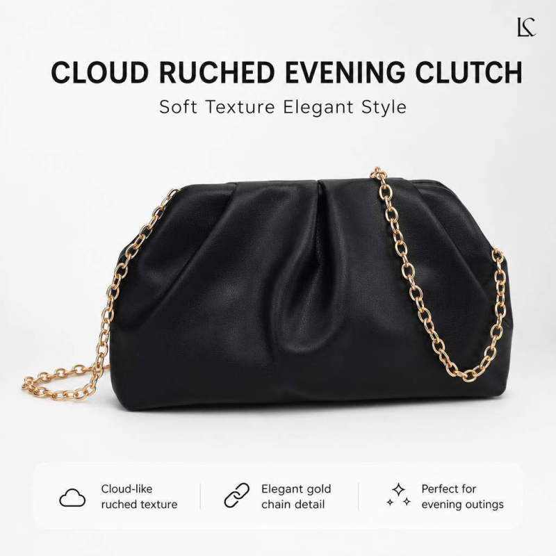 Ženska torbica s plisiranom oblacnim oblikom, zlatna večernja torbica s lancem, svestran crossbody clutch.