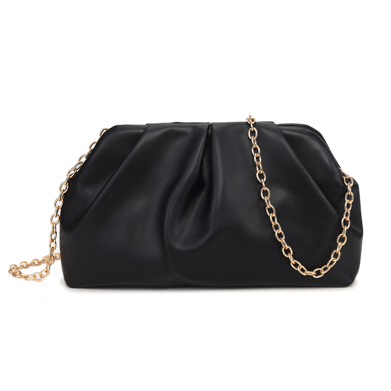 Ženska torbica s plisiranom oblacnim oblikom, zlatna večernja torbica s lancem, svestran crossbody clutch.
