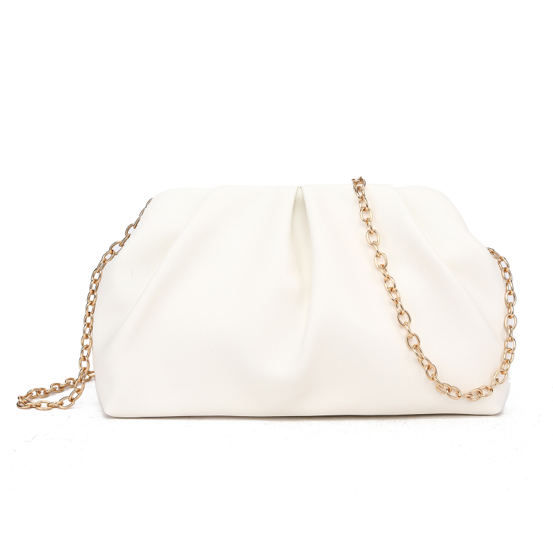 Ženska torbica s plisiranom oblacnim oblikom, zlatna večernja torbica s lancem, svestran crossbody clutch.