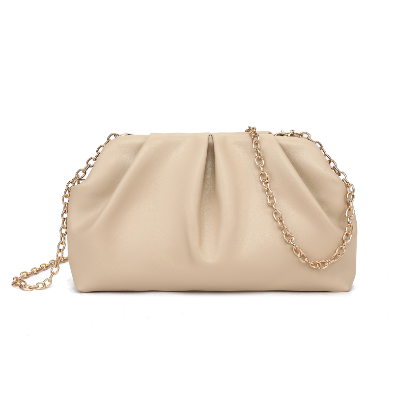 Ženska torbica s plisiranom oblacnim oblikom, zlatna večernja torbica s lancem, svestran crossbody clutch.