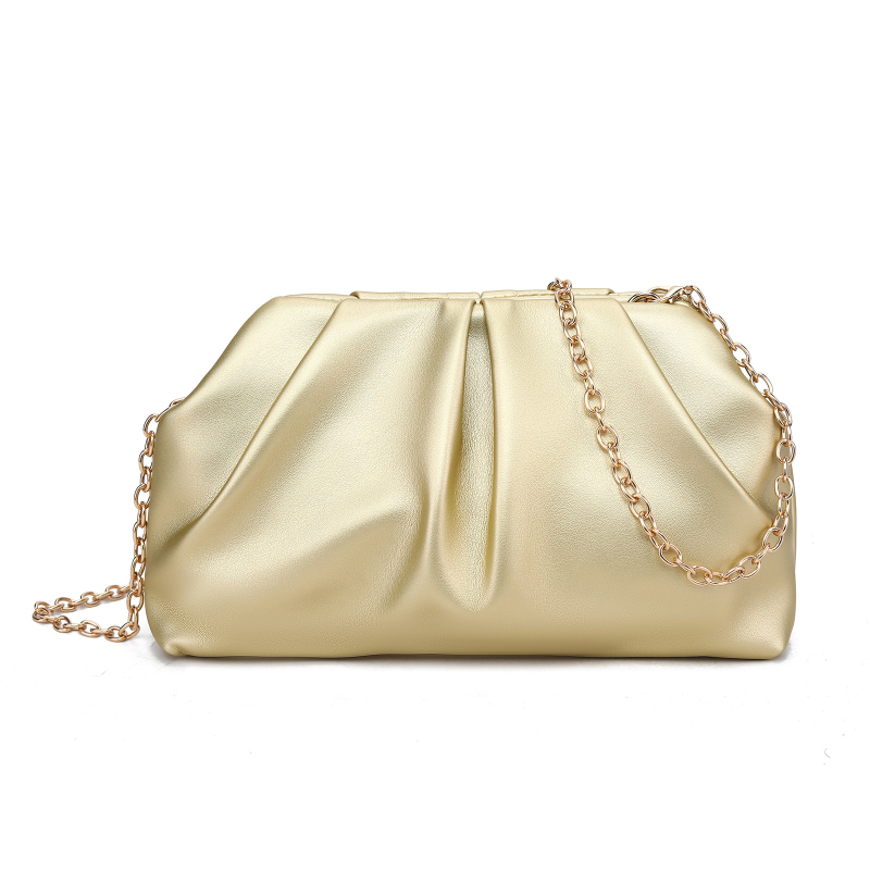 Ženska torbica s plisiranom oblacnim oblikom, zlatna večernja torbica s lancem, svestran crossbody clutch.