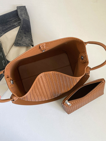 Geantă Tote cu model retro împletit, capacitate mare, stil bucket, pentru muncă și uz zilnic
