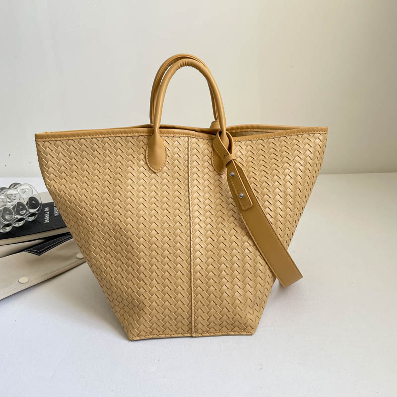 Geantă Tote cu model retro împletit, capacitate mare, stil bucket, pentru muncă și uz zilnic