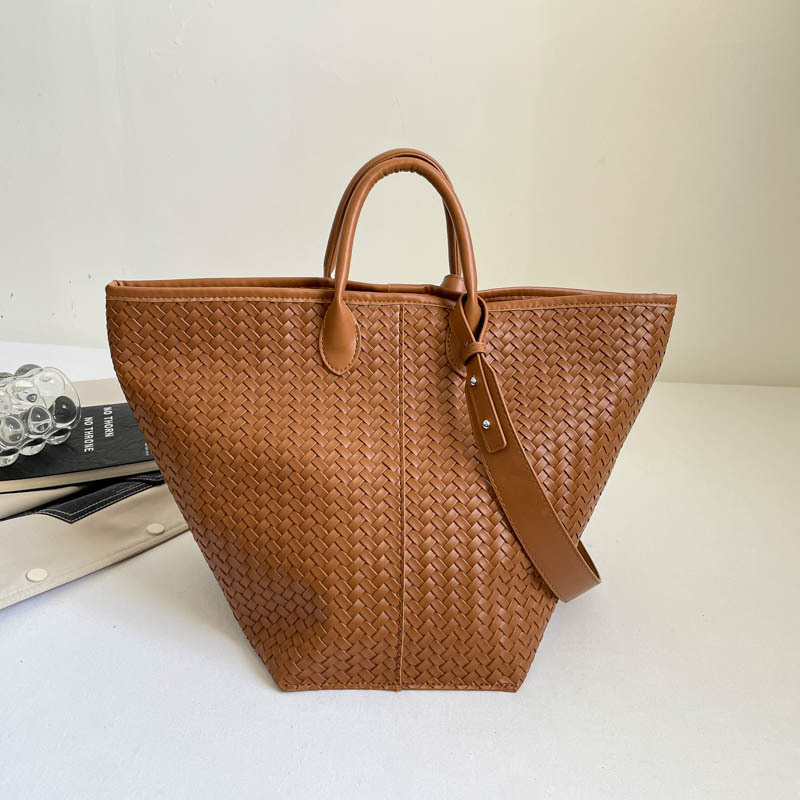 Geantă Tote cu model retro împletit, capacitate mare, stil bucket, pentru muncă și uz zilnic