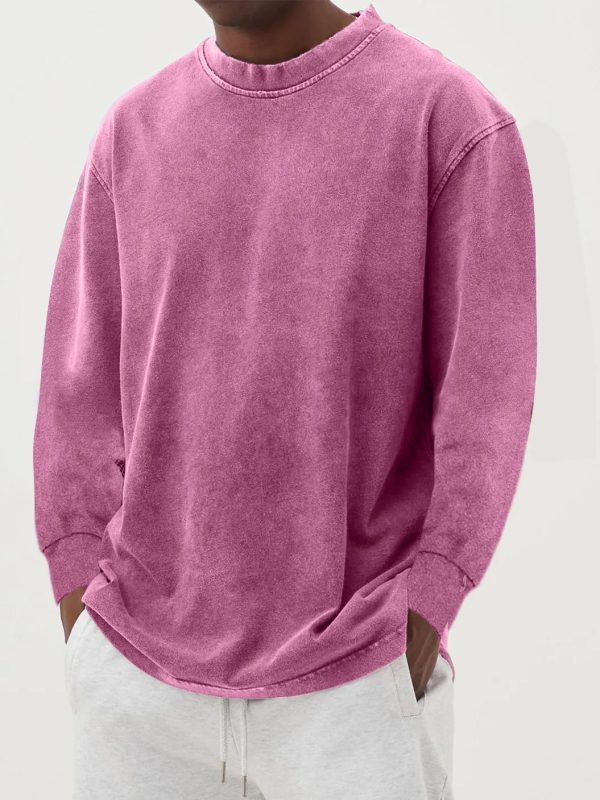 Muška pamucna majica s dugim rukavima, kružni izrez, ležeran kroj, retro stil