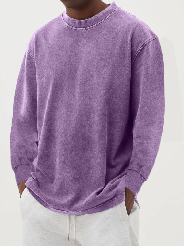 Muška pamucna majica s dugim rukavima, kružni izrez, ležeran kroj, retro stil