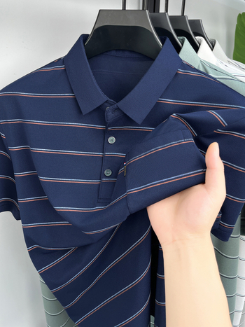 Muška prugasta polo majica s džepom, prozračna za ljeto