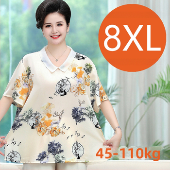 8XL plus veličine ljetni set za zrelu ženu — top s kratkim rukavom i capri hlače, lagani poliester