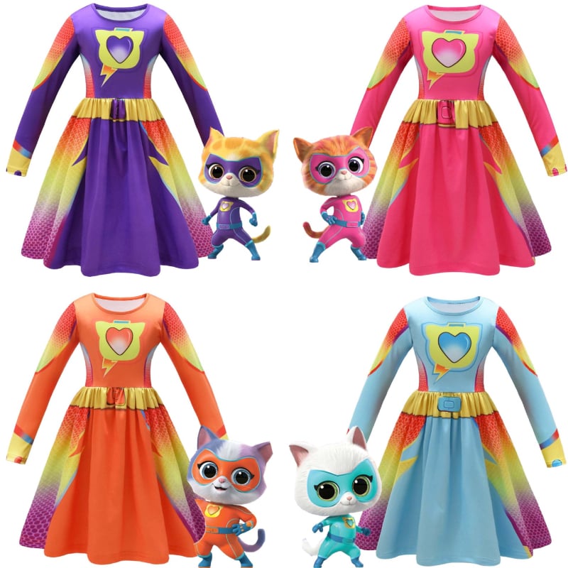 Dječja cosplay haljina s digitalnim printom crtića i rukavima s volanima, 59044